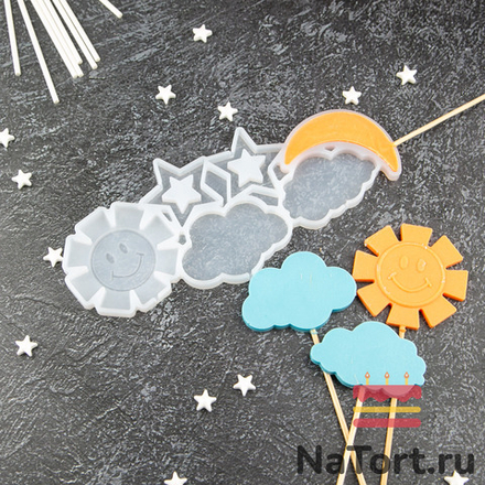 Силиконовая форма для леденцов «Солнце, луна, облака»