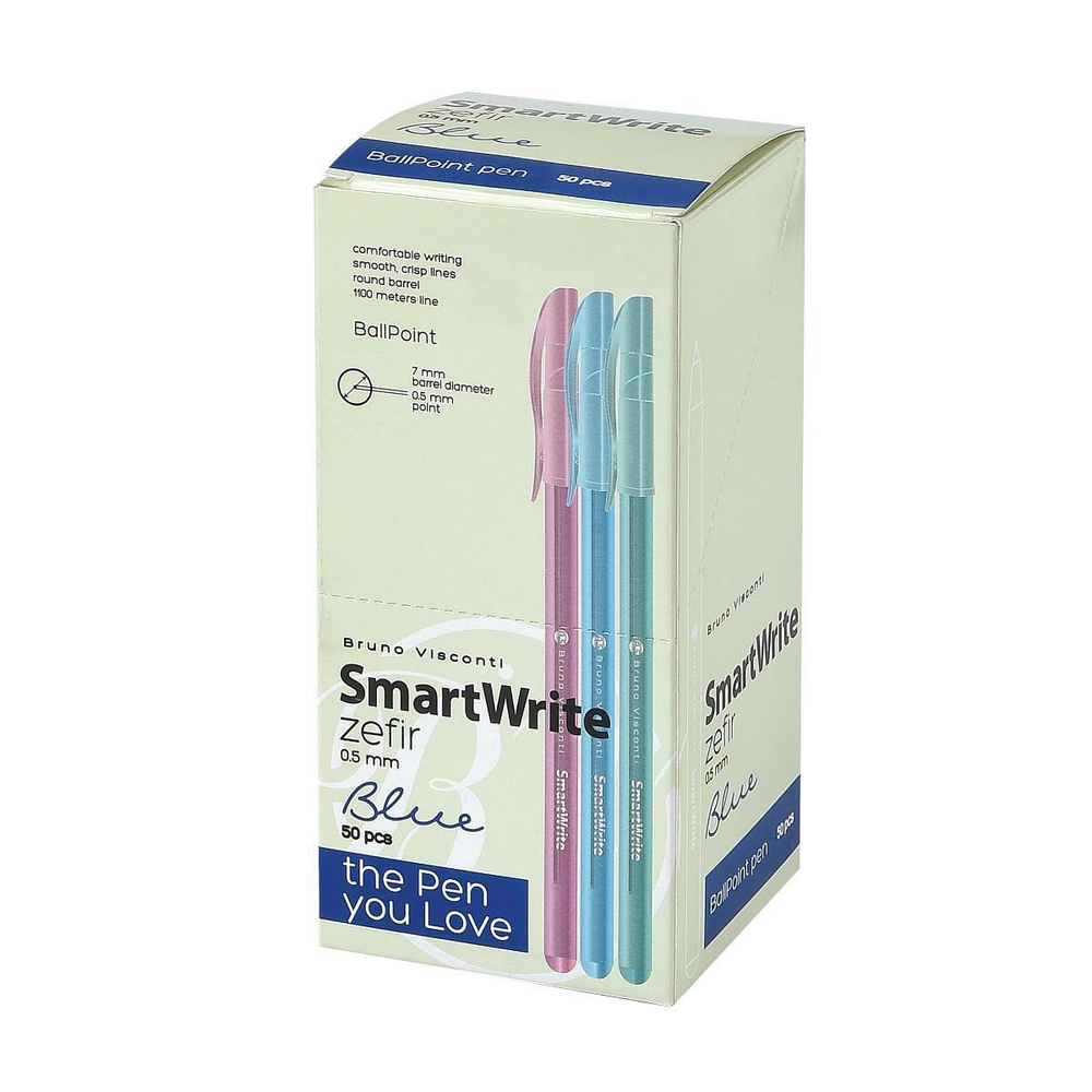 Ручка "SmartWrite Zefir" шариковая 0.5 мм, синяя (3 цвета) (Bruno Visconti)