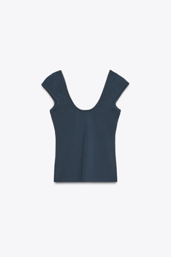 ZARA ТОП ИЗ ЛИОЦЕЛЛА С КРУЖЕВОМ, МОРСКОЙ СИНИЙ