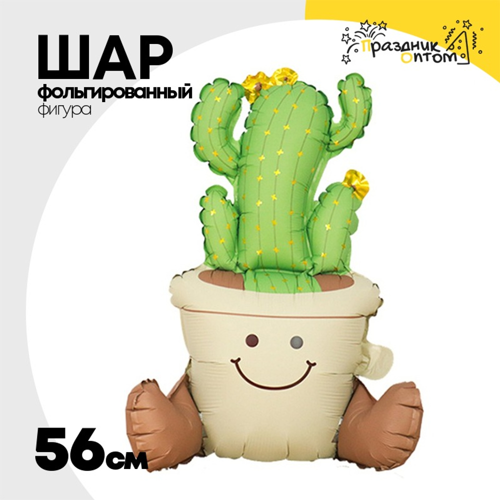 Шар Фольгированный Кактус в горшке (Зеленый)