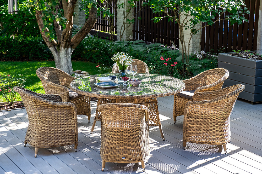 "Эспрессо" плетеный круглый стол, диаметр 150 см, цвет соломенный