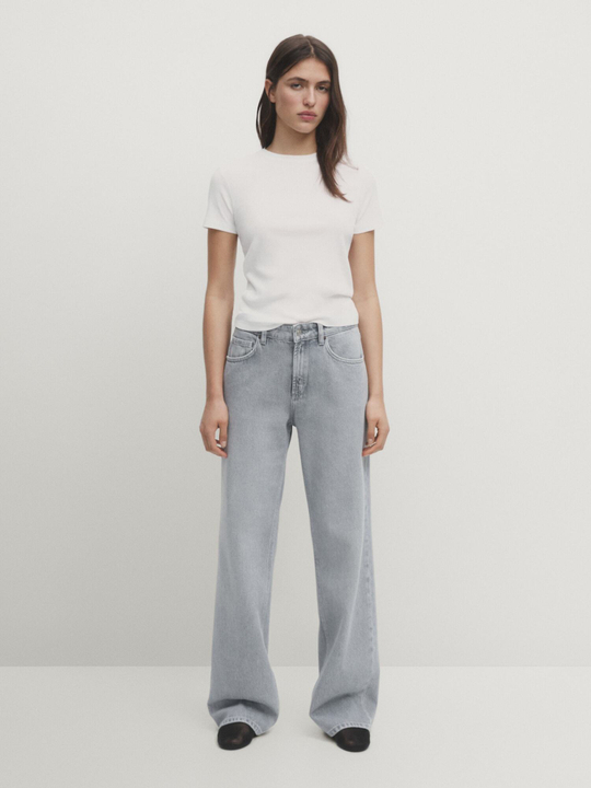 Massimo Dutti Хлопковая футболка с коротким рукавом, белый