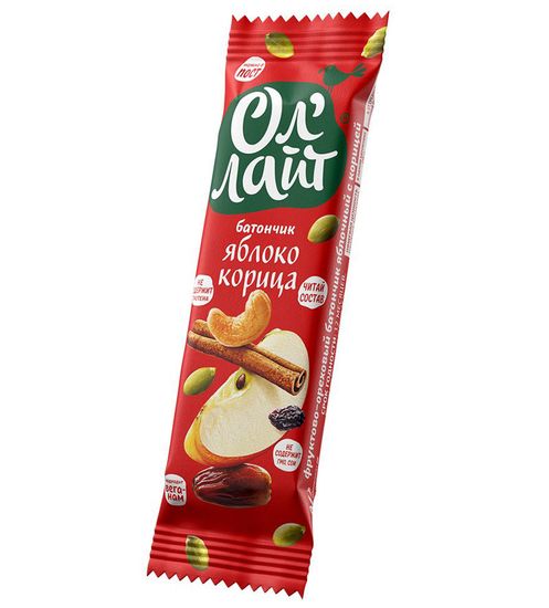 СКИДКА 50% Батончик Фруктово-ореховый "Ол`лайт" Яблочный с корицей, 30г. (шоубокс 25шт)