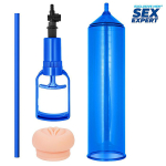 Синяя вакуумная помпа с реалистичной вставкой Bior Toys Sex Expert SEM-55276