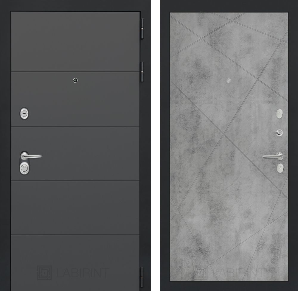 Дверь входная Лабиринт ART Графит 24 - Бетон светлый металлическая