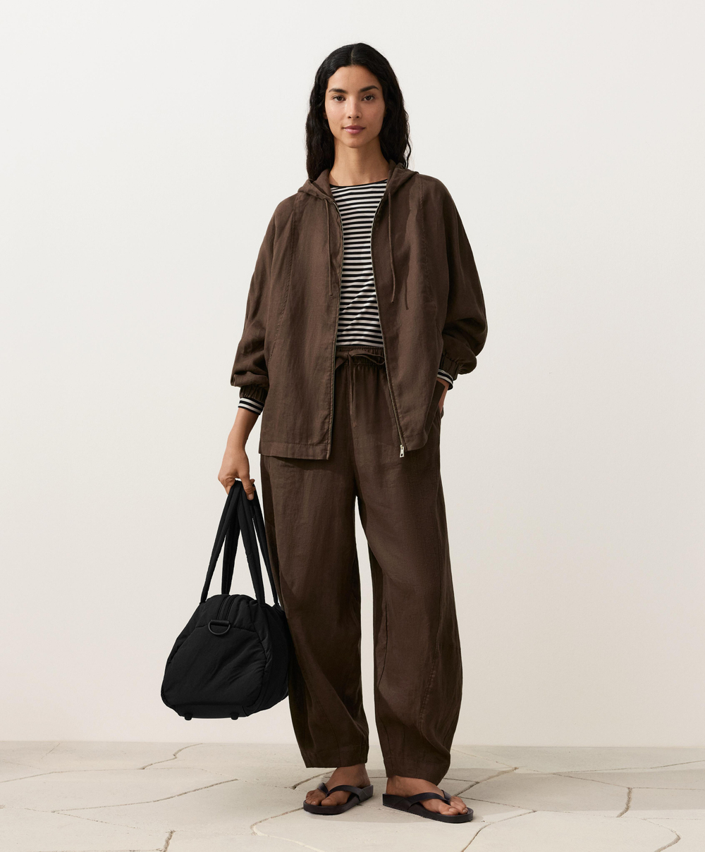 OYSHO Брюки-баллоны из 100% льна, темно-коричневый