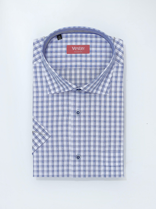 Сорочка мужская VESTER короткий рукав, клетка, бамбуковое волокно/пэ 728151 34
