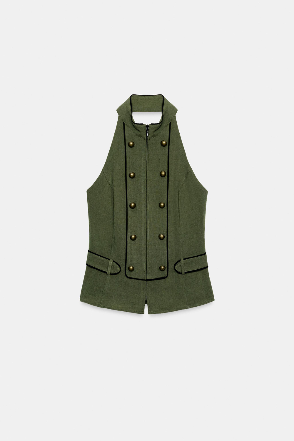 ZARA ТОП ХАЛТЕР С ОТКРЫТОЙ СПИНОЙ, ТЕМНЫЙ ХАКИ