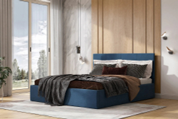 Кровать Лондон, спальное место 160х200, обивка велюр синий, лдсп