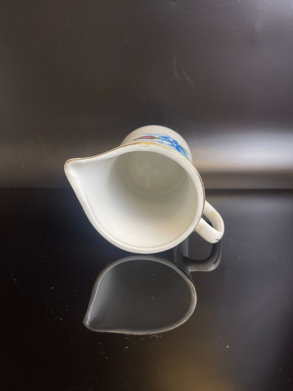 Молочник фарфоровый клеймо Wloclawek porcelana, объём-200 мл, цветы декор, винтаж Польша, времён СССР 1965-1975 гг