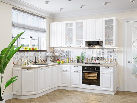 Угловая модульная кухня Ницца-03 Белый - Белый 2340*1890/2400*600