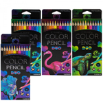 Карандаши цветные двусторонние Yalong 12/24 цв., "Неоновые животные" деревянные, трехгранные, заточенные, грифель 3.0 мм, картон. уп., европодвес