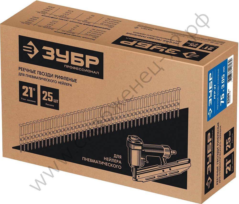 ЗУБР РГР-21 75 мм, реечные гвозди рифленые, 2500 шт (305392-75)