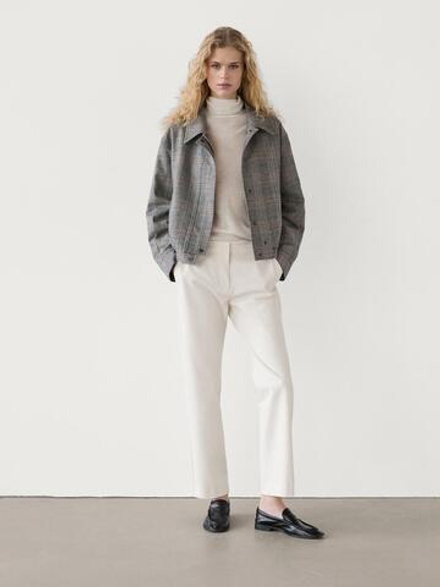 Massimo Dutti Брюки прямого кроя из высокотехнологичной ткани, натуральный, кремовый