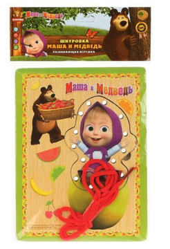 Игрушка деревянная "БУРАТИНО" "Маша и Медведь" шнуровка в пленке