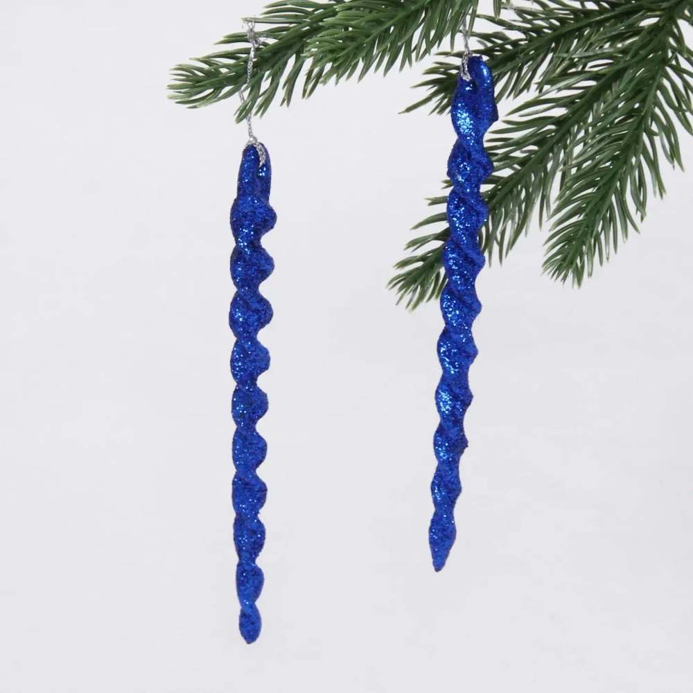 Подвески в блестках «Ледяные сосульки» 10 см (набор 2шт), голубой