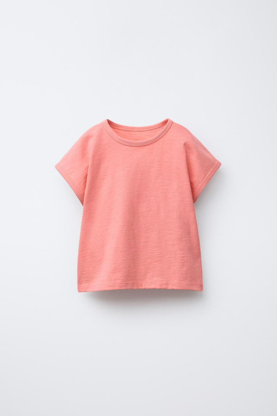 ZARA ОДНОТОННАЯ ФУТБОЛКА ИЗ РЕЛЬЕФНОЙ ТКАНИ, РОЗОВАТЫЙ