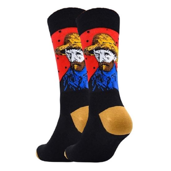 Носки "Автопортрет в соломенной шляпе" Винсент Ван Гог, р-р 38-45 (красный)