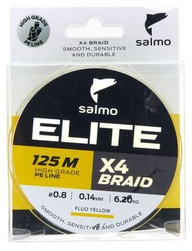 Леска плетёная Salmo Elite х4 BRAID Fluo Yellow 125 м, 0,14 мм