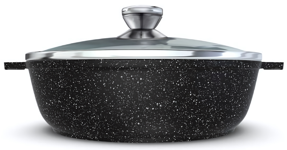 Жаровня алюминиевая антипригарная 2,5 л АП NEVA GRANITE, со стеклянной крышкой, высота стенки 75 мм