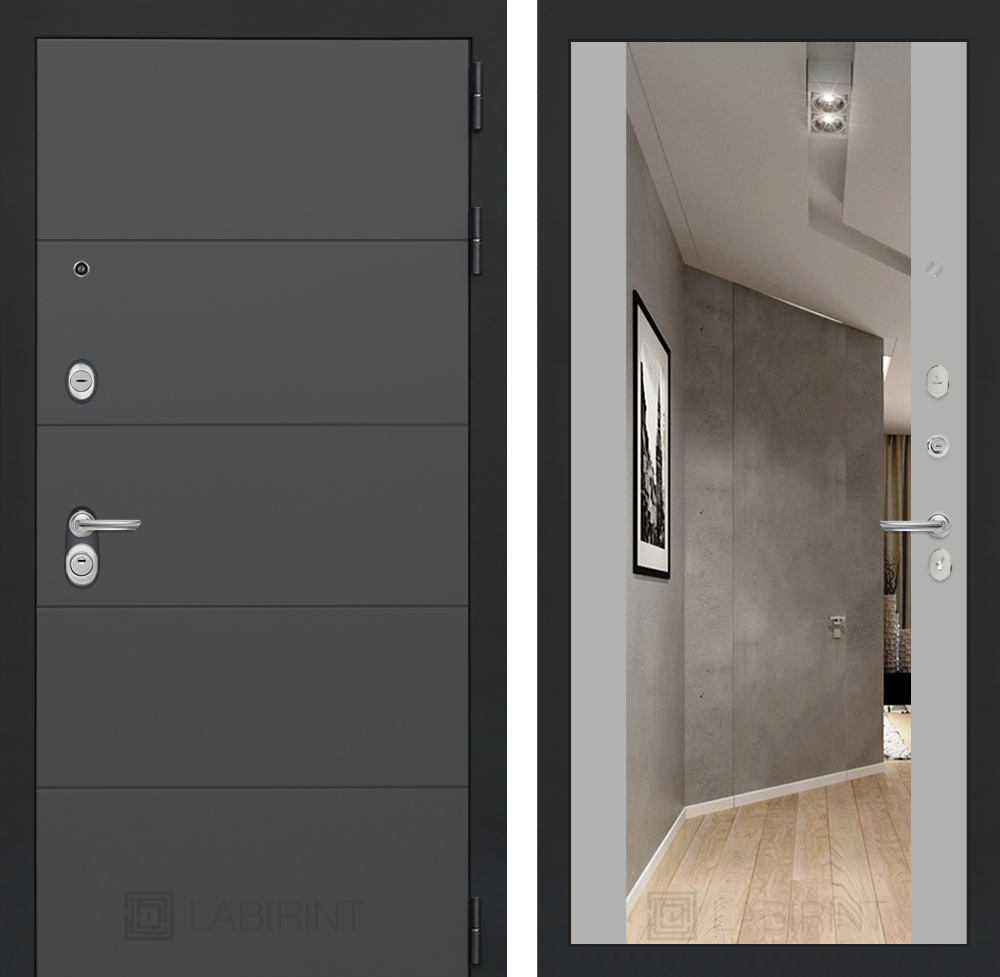 Дверь Входная Лабиринт ART Графит С зеркалом Максимум Грей софт