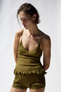 ZARA ШОРТЫ ИЗ ТЕКСТУРНОГО ТРИКОТАЖА, ХАКИ
