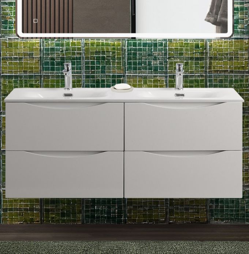 Тумба с раковиной подвесная BelBagno MARINO-CER-N-1200-4C-SO-BO-P Bianco Opaco, раковина белая BB-8099-120-2 с 2-я чашами