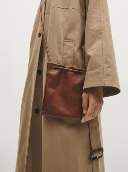 Massimo Dutti Сумка через плечо из кожи наппа, коричневый