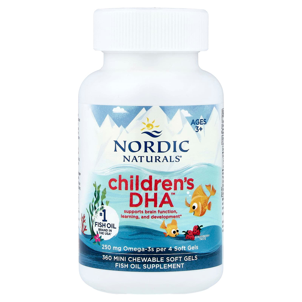 Nordic Naturals, ДГК для детей, для детей от 3 до 6 лет, со вкусом клубники, 360 жевательных мини-капсул