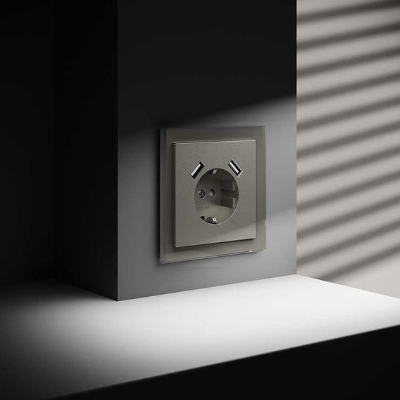 Розетка встраиваемая Voltum S70 с заземлением и защитными шторками, 16А, с USB, A+A, (шелк) VLS040404