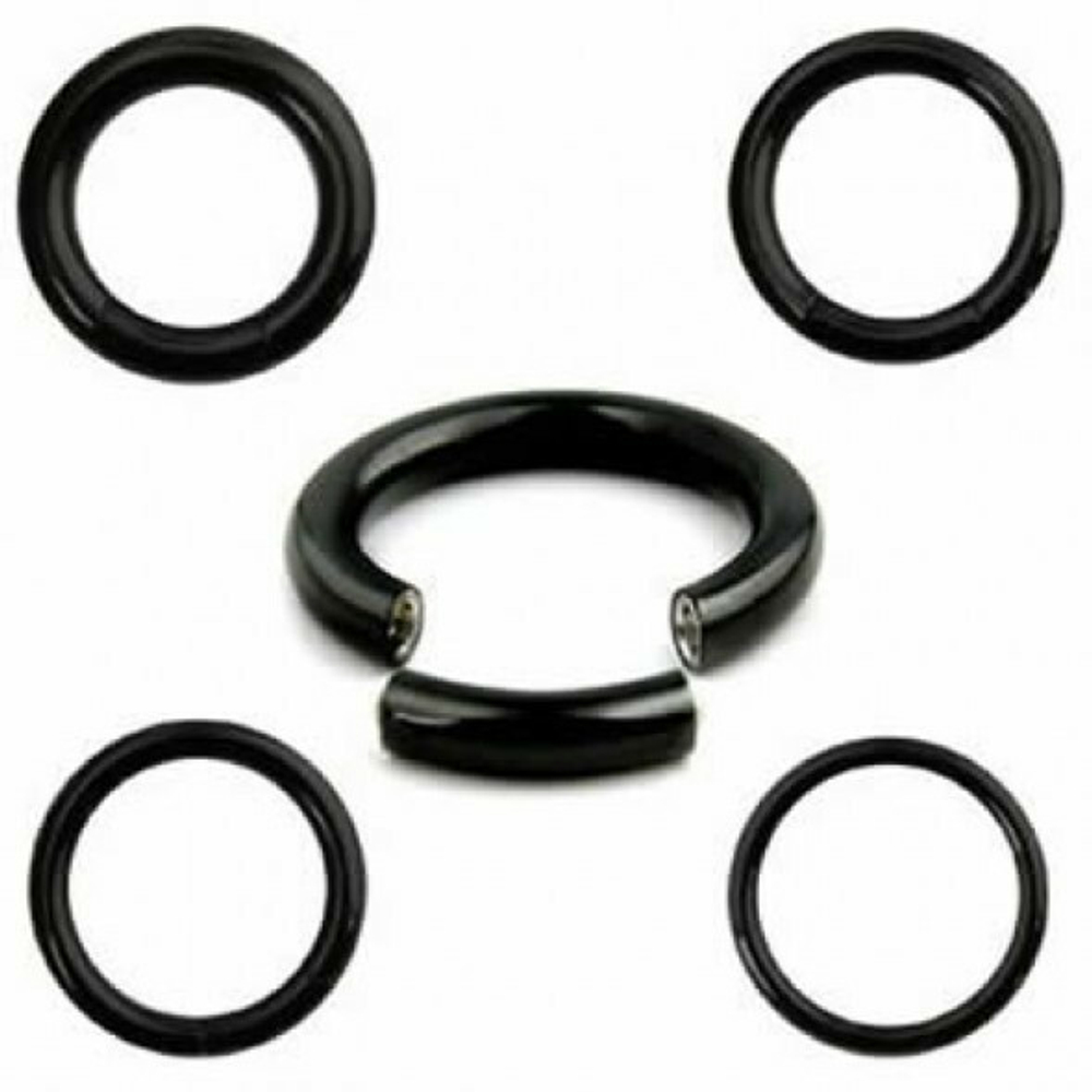 Сегментное кольцо 8 мм со съемным сегментом для пирсинга. Черное, Медицинская сталь