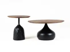 Столик журнальный Lemosab, Ø50х52 см, черный металл, столешница орех