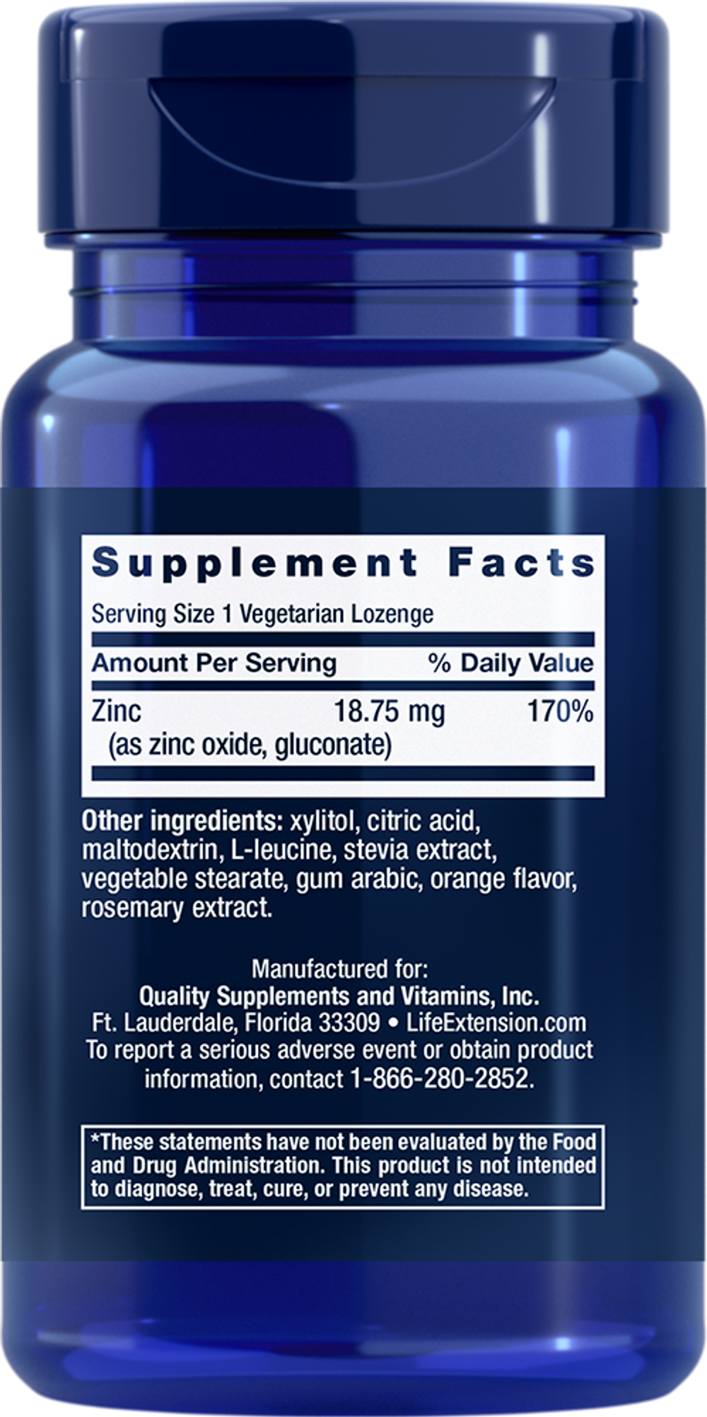 Zinc Lozenges (со вкусом цитрусовых и апельсина) 60 пастилок Life Extension