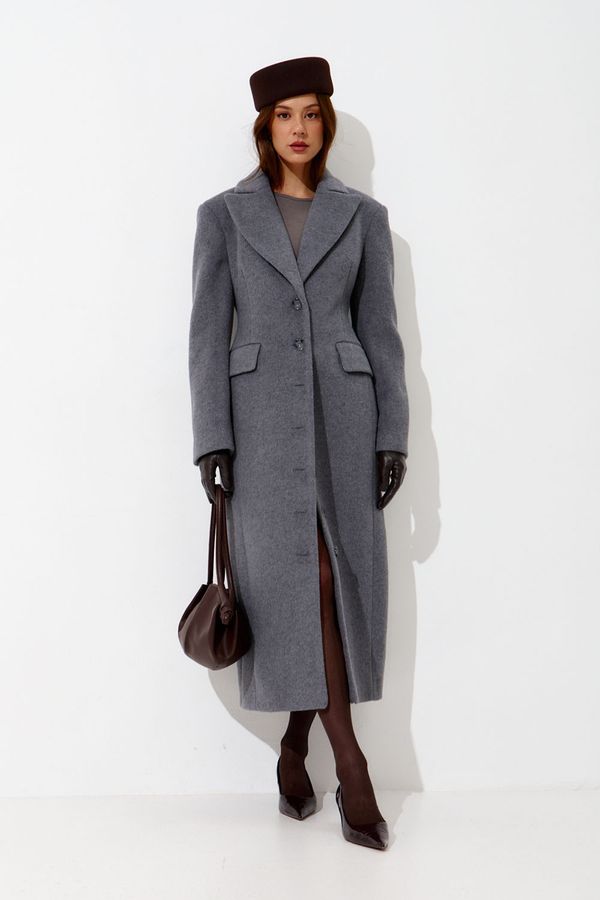 Пальто с шерстью приталенного кроя серого цвета