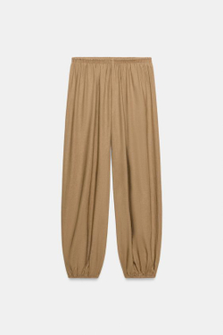 ZARA БРЮКИ-ШАРОВАРЫ ИЗ ЛЬНА, ПЕСОЧНЫЙ