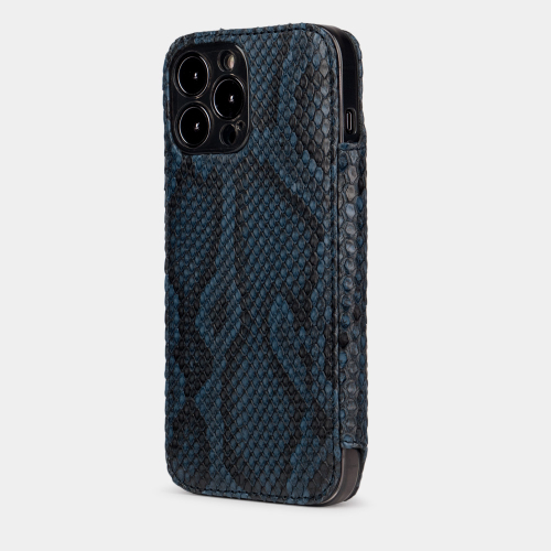 Чехол для iPhone 15 Pro из кожи питона, синего цвета