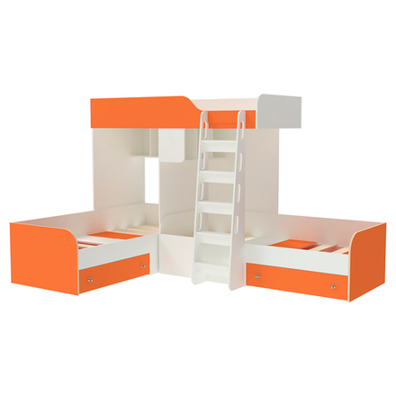 Кровать-чердак КарИВи Трио Белый  Оранжевый
