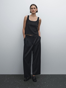 Massimo Dutti Футболка из хлопка в рубчик, черный