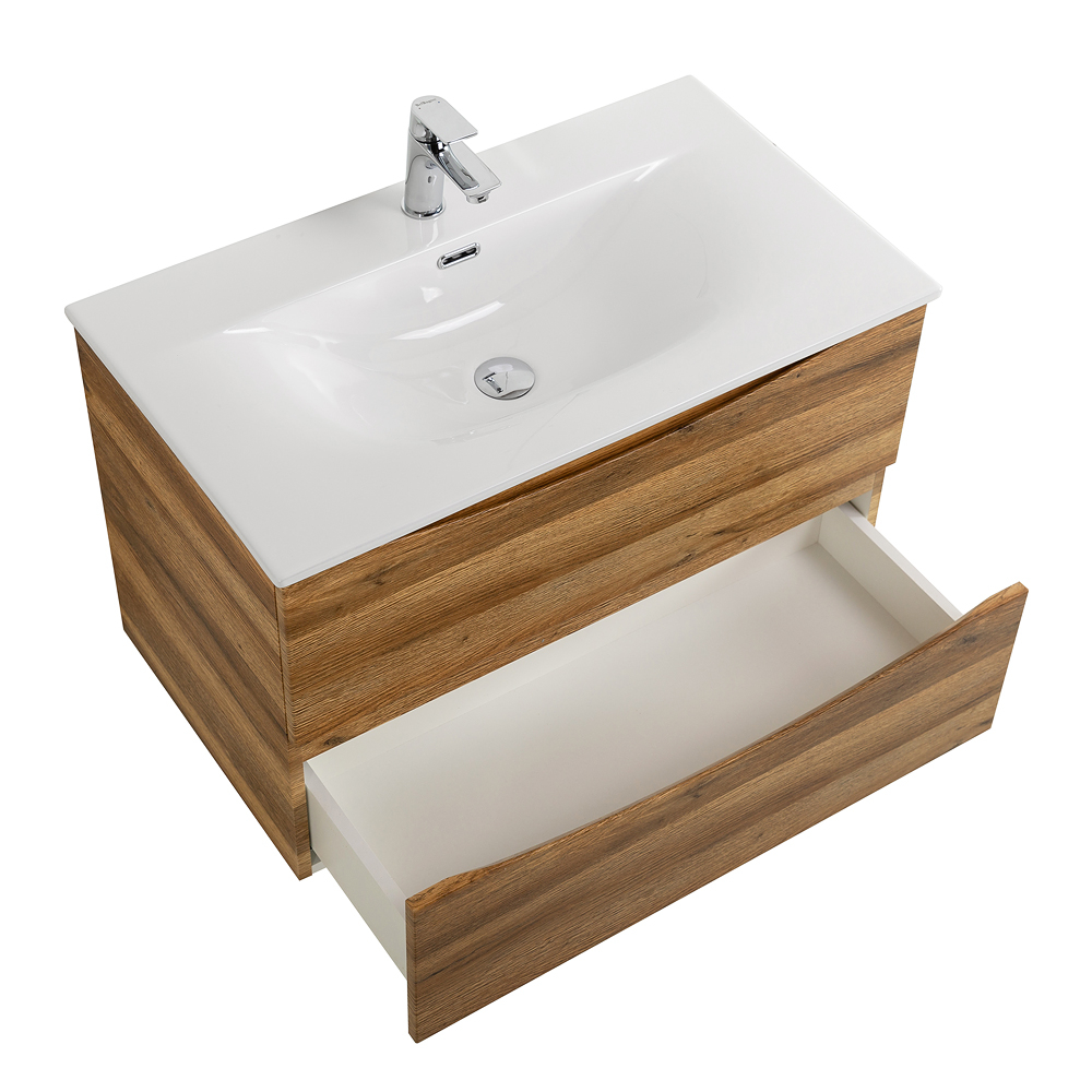 Тумба с раковиной подвесная BelBagno MARINO-CER-N-900-2C-SO-RR-P Rovere Rustico, раковина белая BB-8099-90