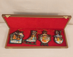 Набор из 4-х ёлочных игрушек  "Русская зима" с росписью Палех