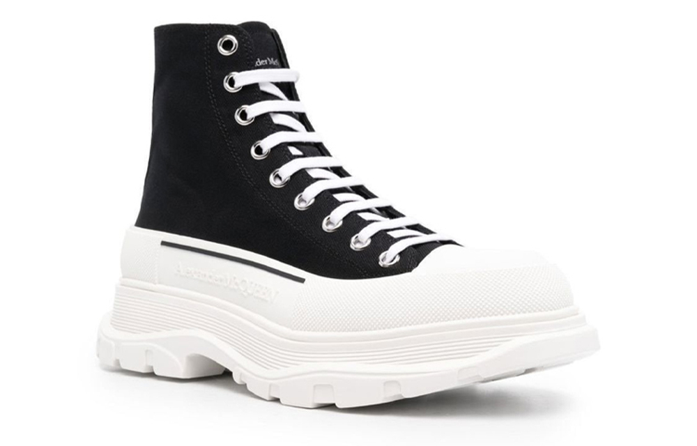 Alexander McQueen Alexander McQueen lace-up high-top thick-soled shoes men's white and black