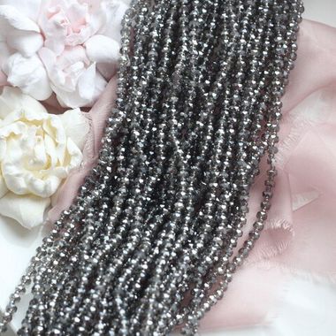 Хрусталь гранёный (стекло) рондель, серый 4*3 мм, нить 58 см, С205