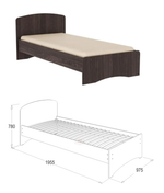 Кровать-2 одинарная с 1-й фигурной спинкой 900*1900 ясень анкор темный