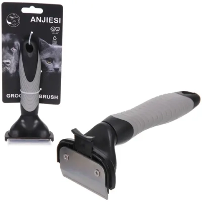 Расческа - фурминатор с кнопкой самоочистки для животных «ПРЕМИУМ - МОЙ БРО», прорезиненная ручка, цвет серый/черный, 7,8*16см