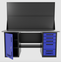 Верстак двухтумбовый дверь/5 ящиков с двумя экранами, синий 1800*700 Garopt, GT1800DY5PP2.blue