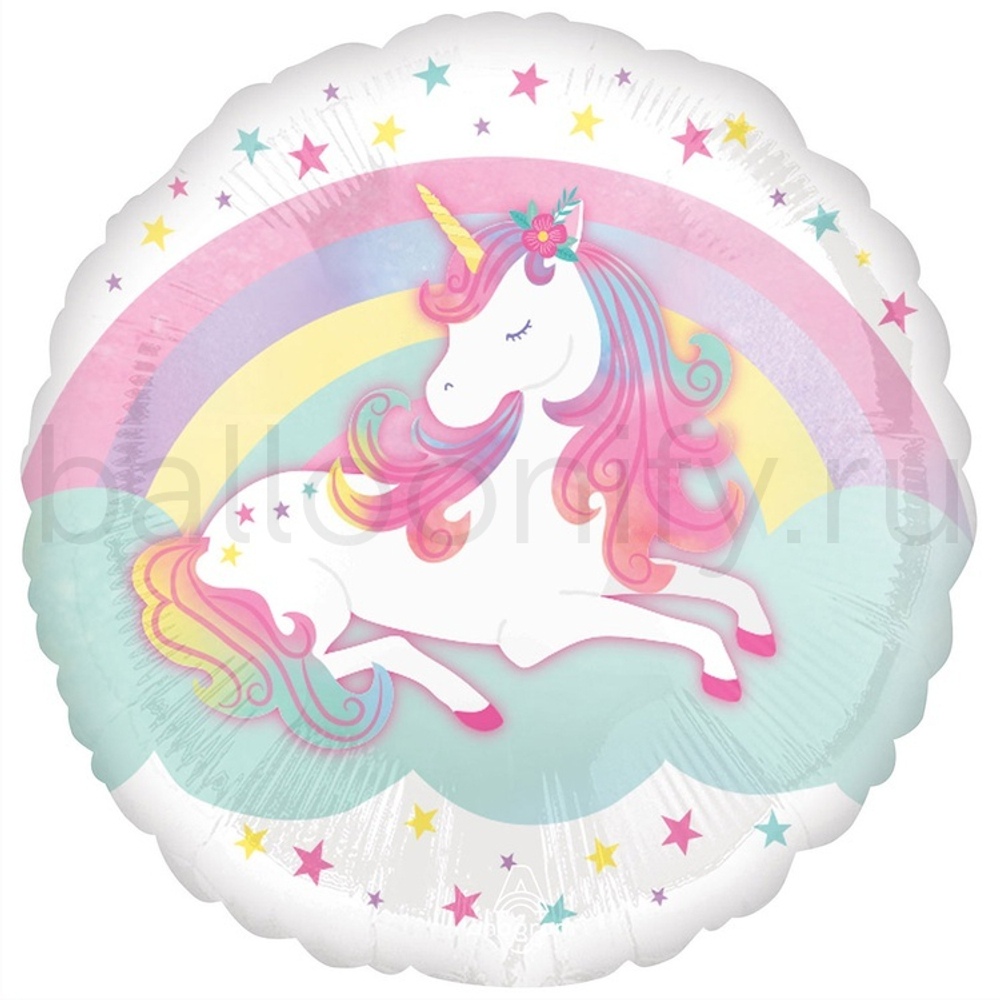 Фольгированная фигура, круг, Единорог Спящий S40,18"/46СМ