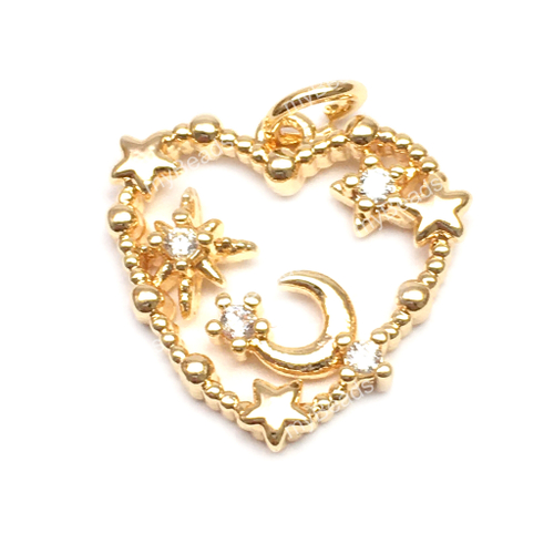 Подвеска с фианитами "Звездное небо в сердце" 18х16 мм, позолота