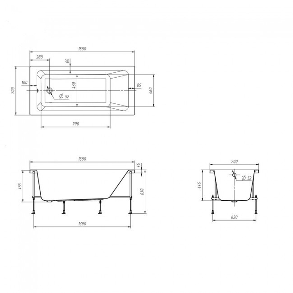 Акриловая ванна Roca Leon 1500x700 7248659000