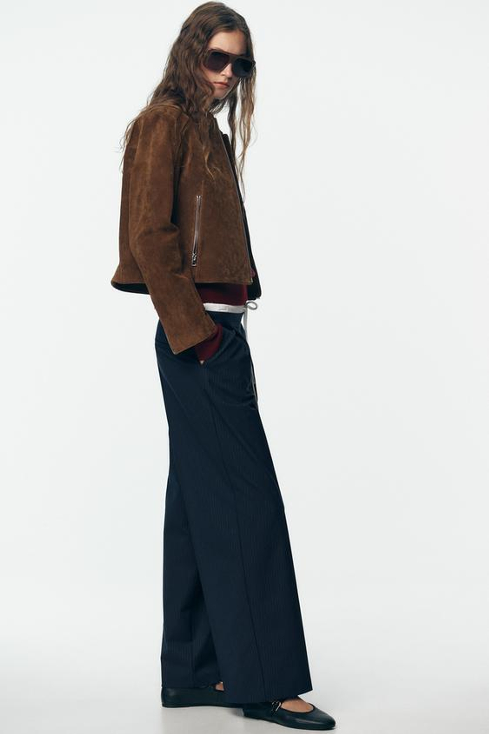 ZARA БРЮКИ С ШИРОКИМ ДВОЙНЫМ ПОЯСОМ, СИНИЙ