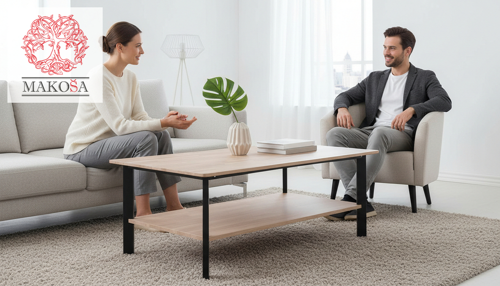 Журнальный дизайнерский столик Виби из дуба 140х80 см в стиле лофт, на металлических ножках